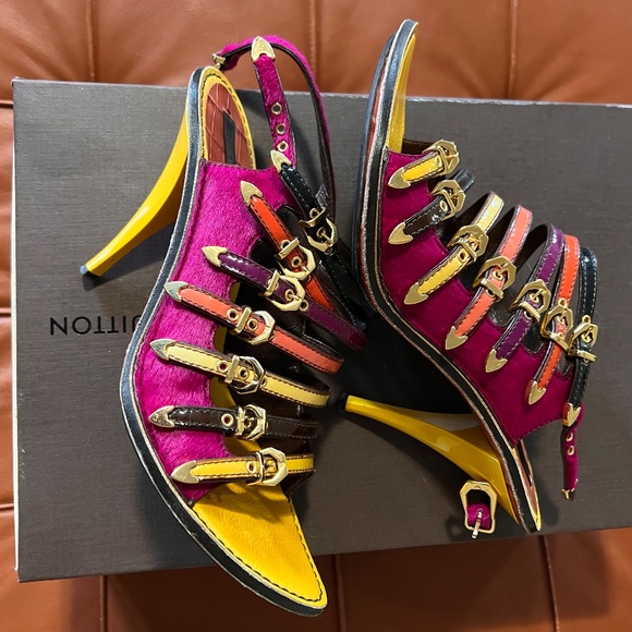 Louis Vuitton shoes, size 37.5, Yellow/pink/brown - Picture 2 of 5